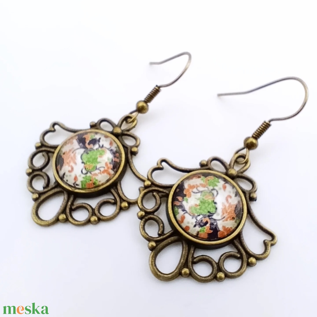 Vintage üveglencsés fülbevaló  - ékszer - fülbevaló - csillár fülbevaló - Meska.hu