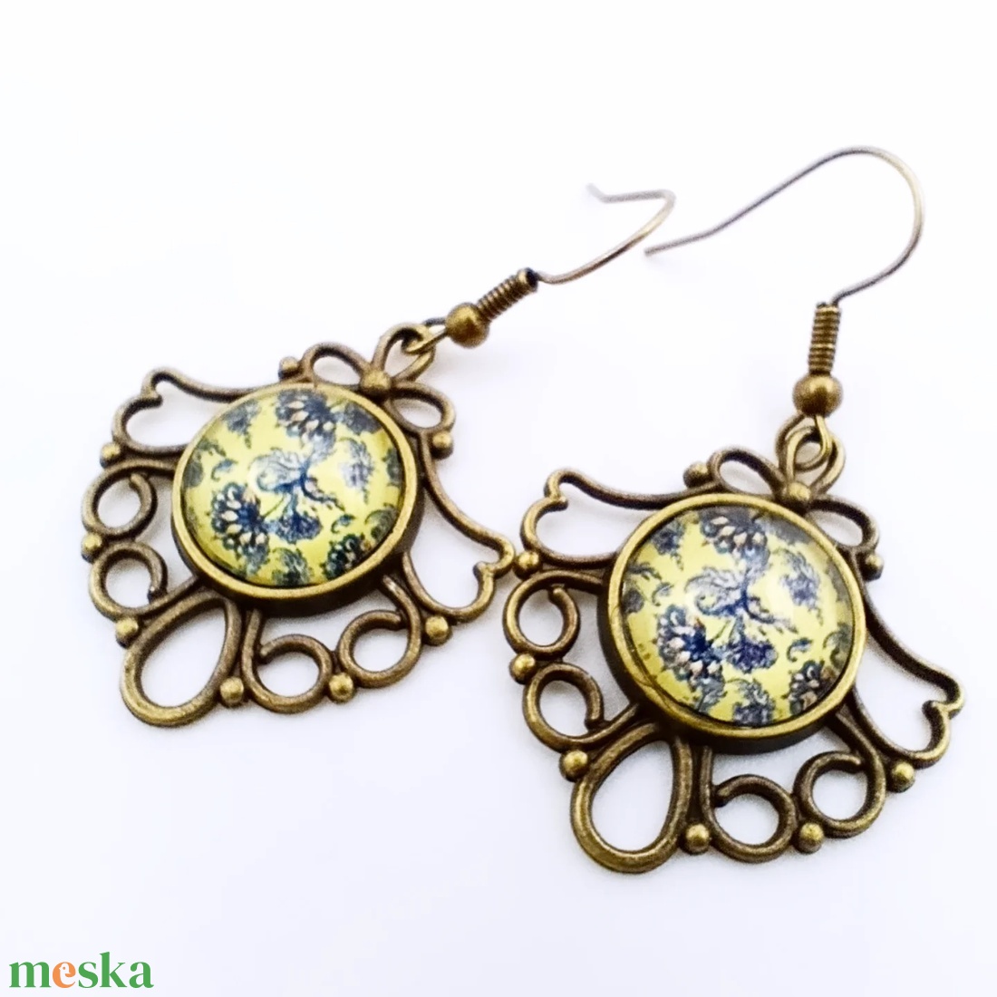 Vintage üveglencsés fülbevaló  - ékszer - fülbevaló - lógó fülbevaló - Meska.hu