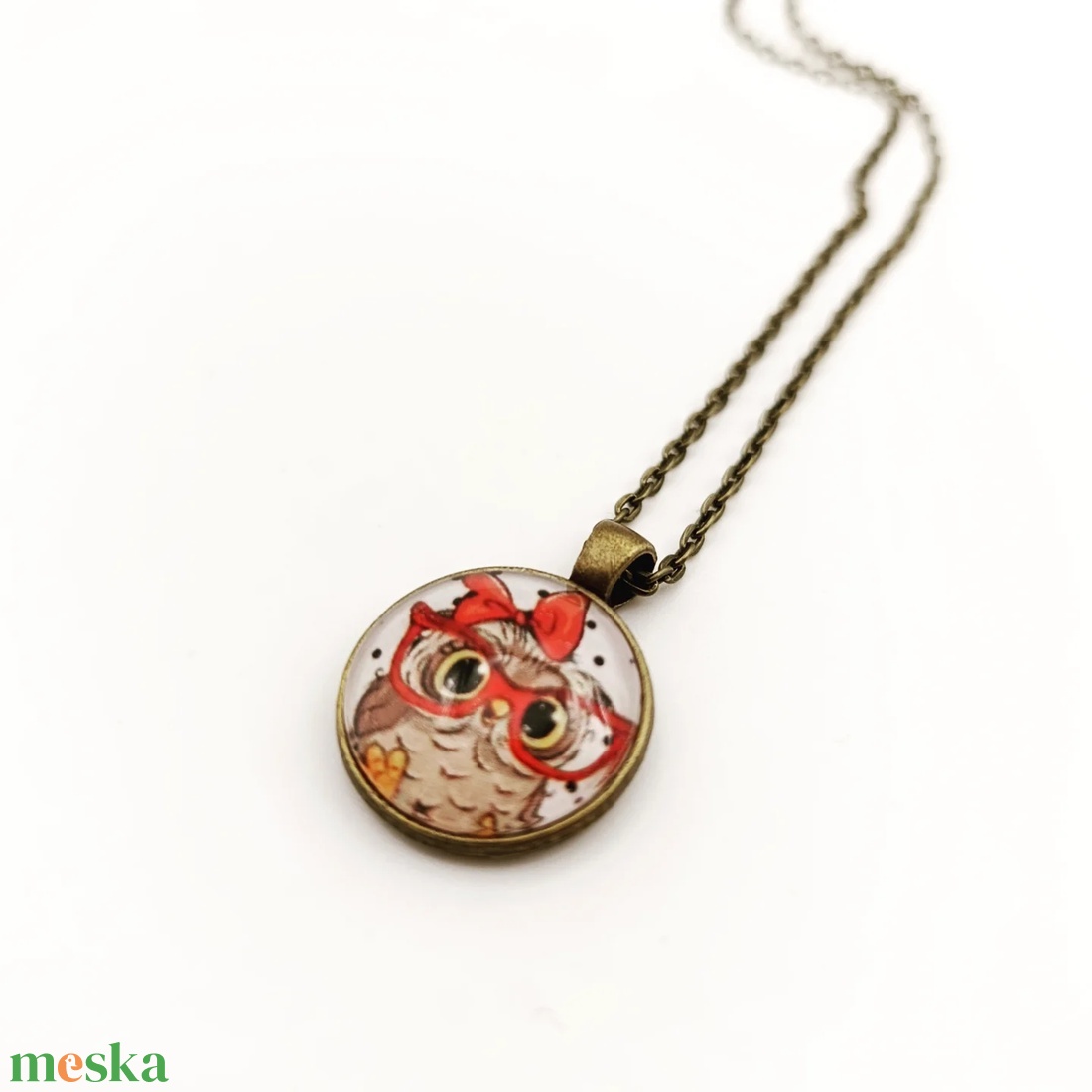 Szemüveges bagoly üveglencsés nyaklánc  - ékszer - nyaklánc - medál - Meska.hu