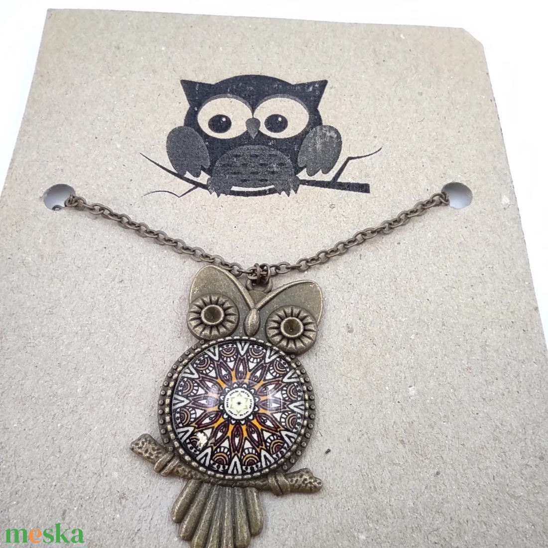 Baglyas üveglencsés nyaklánc  - ékszer - nyaklánc - medálos nyaklánc - Meska.hu