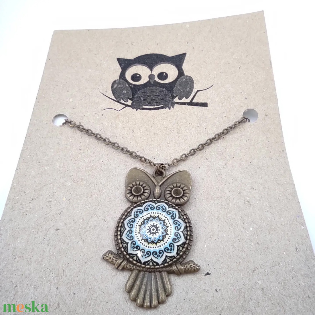 Üveglencsés Baglyas nyaklánc  - ékszer - nyaklánc - medálos nyaklánc - Meska.hu