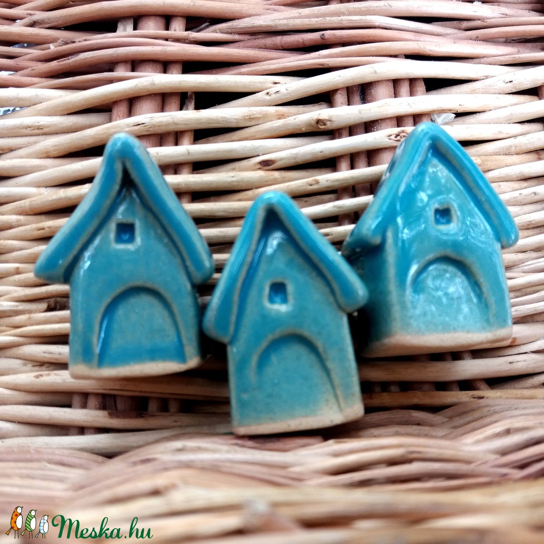 3 db kerámia Meseházikó dekoráció - Modern sorozat, TÜRKIZ -  - Meska.hu