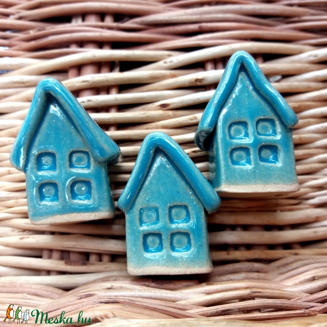 3 db kerámia Meseházikó dekoráció - Modern sorozat, TÜRKIZ -  - Meska.hu