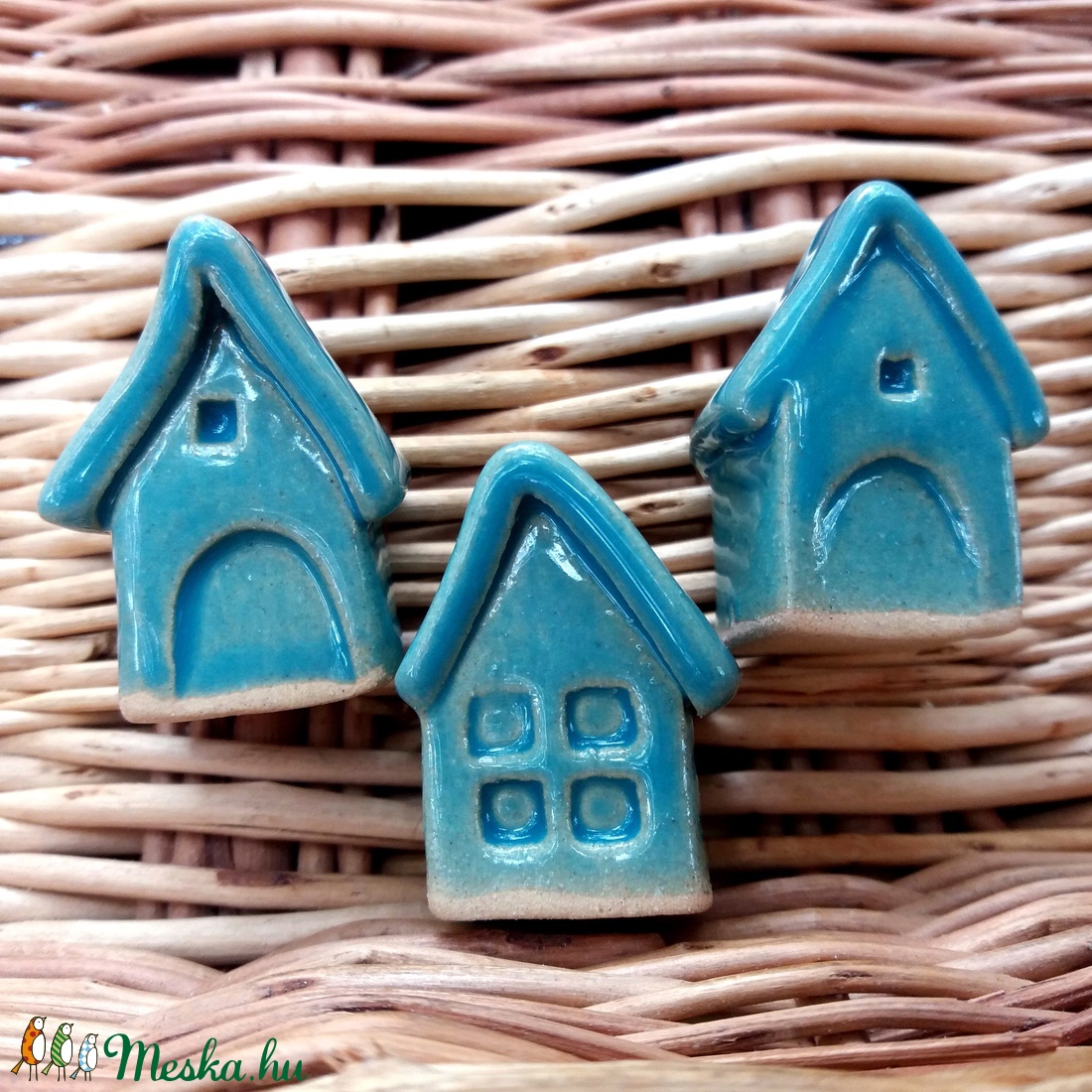 3 db kerámia Meseházikó dekoráció - Modern sorozat, TÜRKIZ -  - Meska.hu