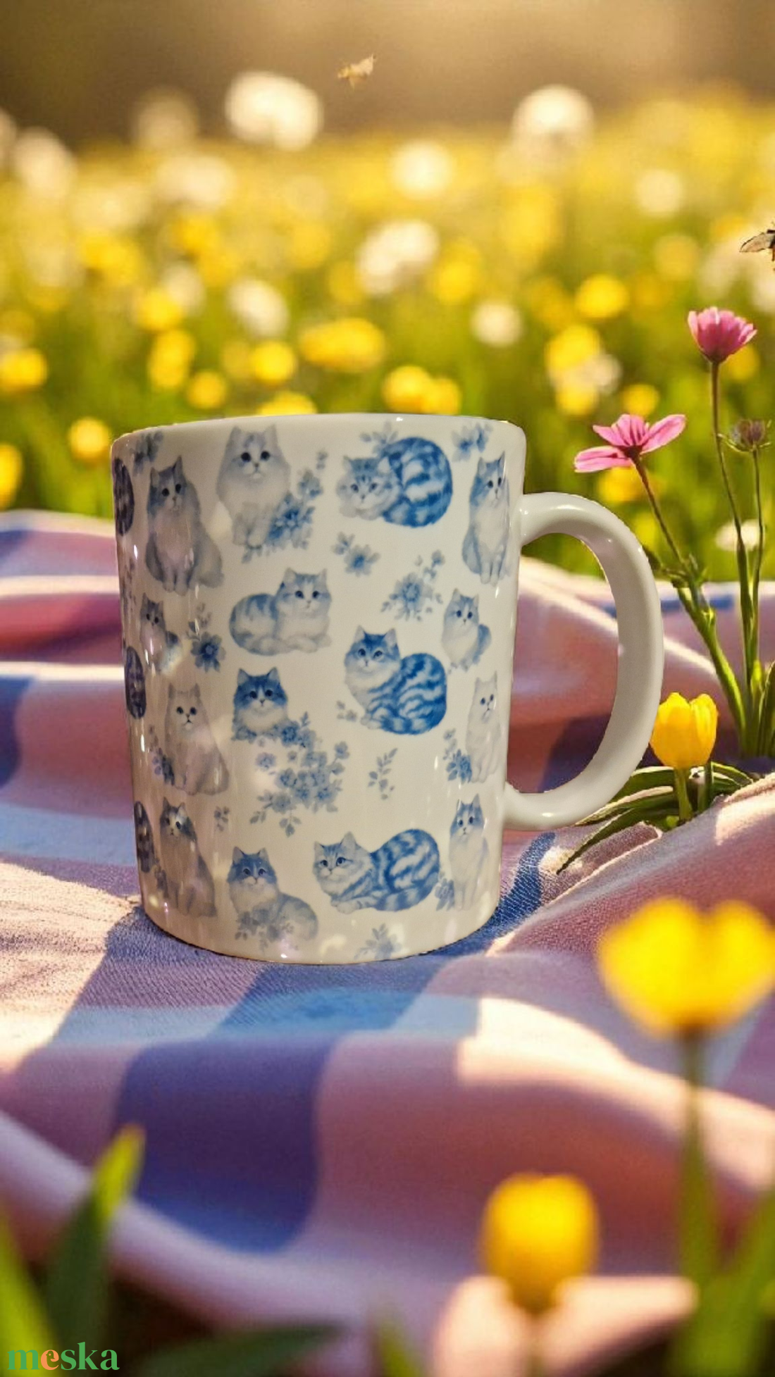 Cicás bögre blue toile  - otthon & életmód - konyhafelszerelés, tálalás - tálalás - bögre & csésze - Meska.hu