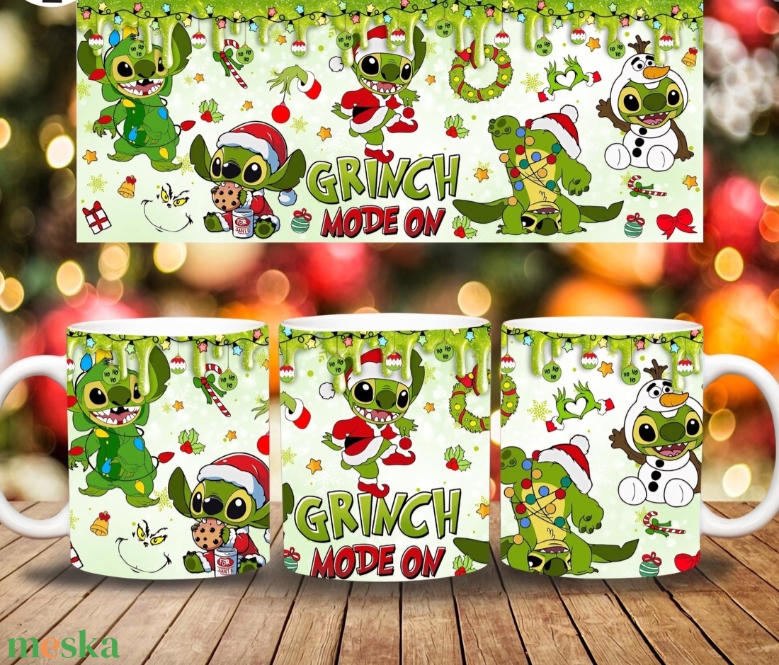 Grinch stitch karácsonyi bögre - otthon & életmód - konyhafelszerelés, tálalás - tálalás - bögre & csésze - Meska.hu