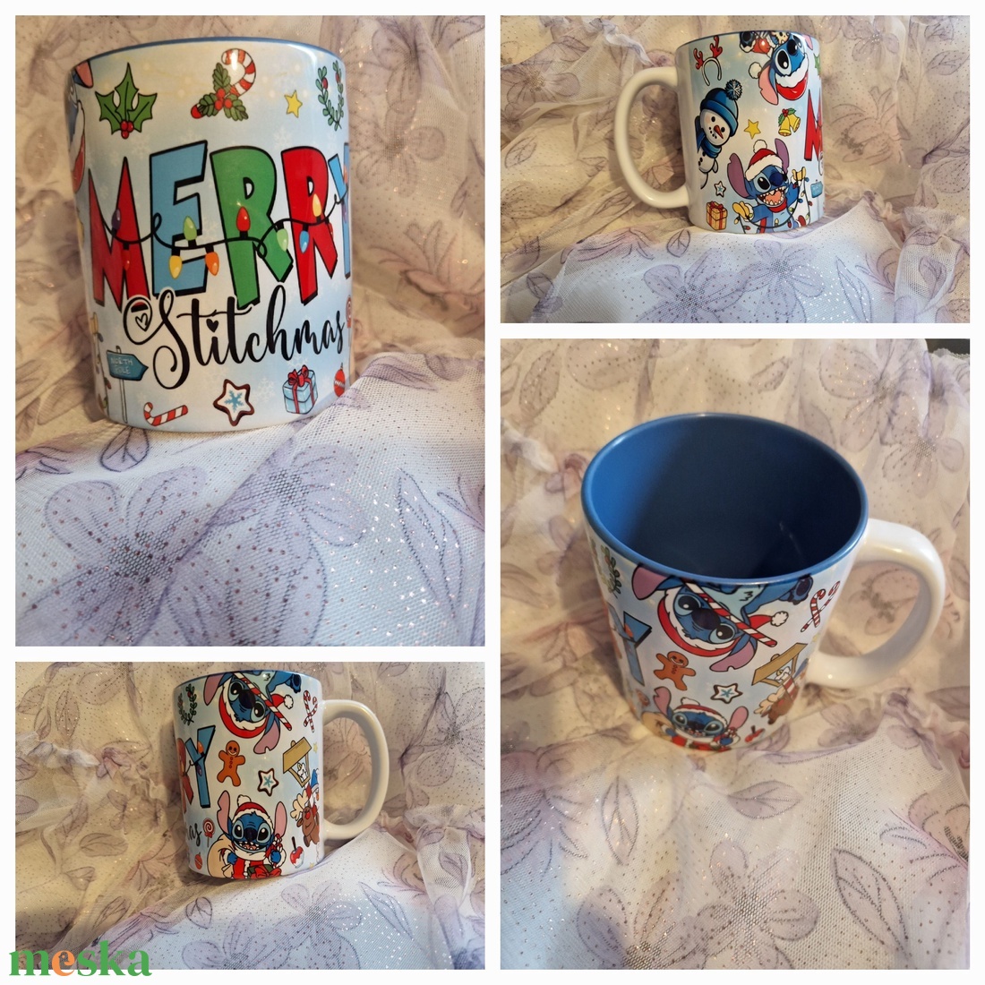 Stitch karácsonyi bögre kék belsővel  - otthon & életmód - konyhafelszerelés, tálalás - tálalás - bögre & csésze - Meska.hu