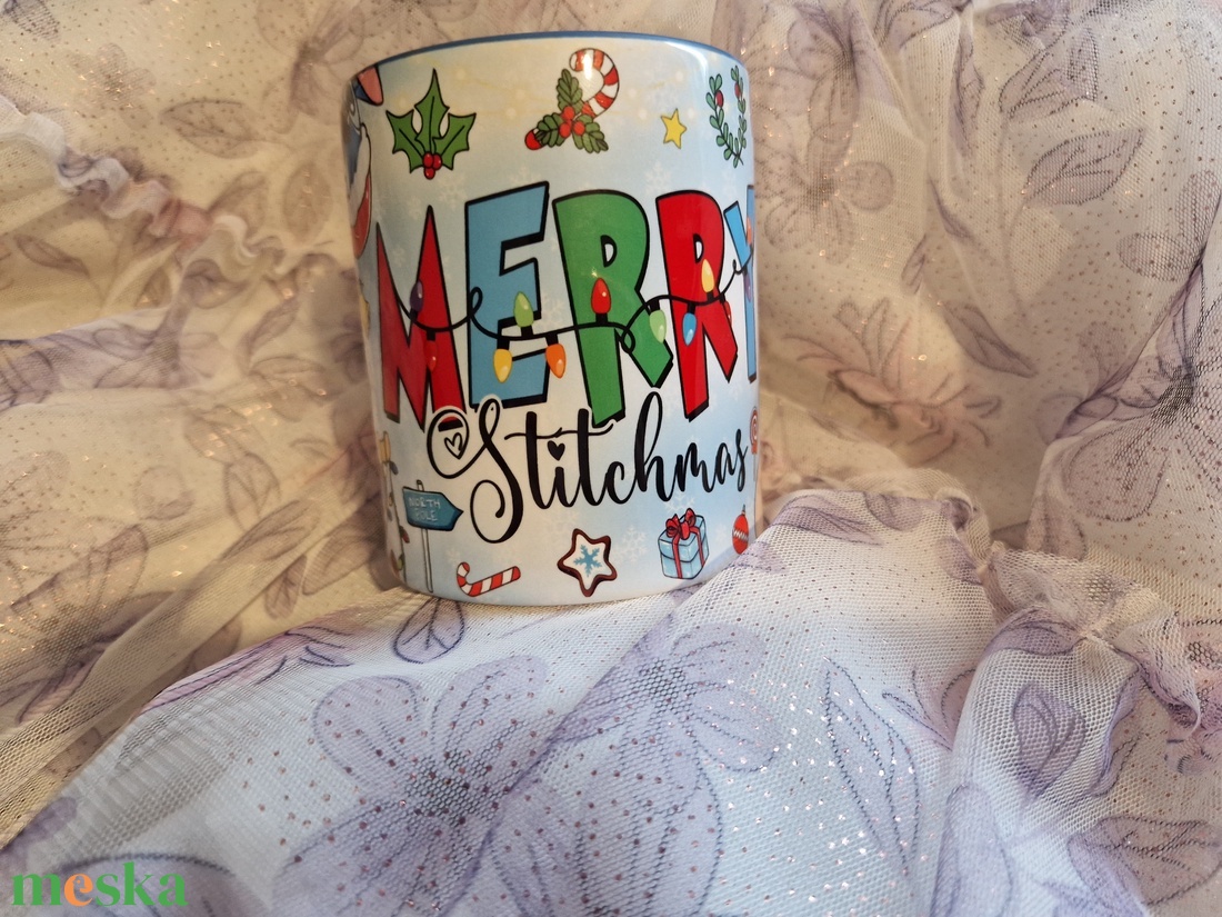 Stitch karácsonyi bögre kék belsővel  - otthon & életmód - konyhafelszerelés, tálalás - tálalás - bögre & csésze - Meska.hu