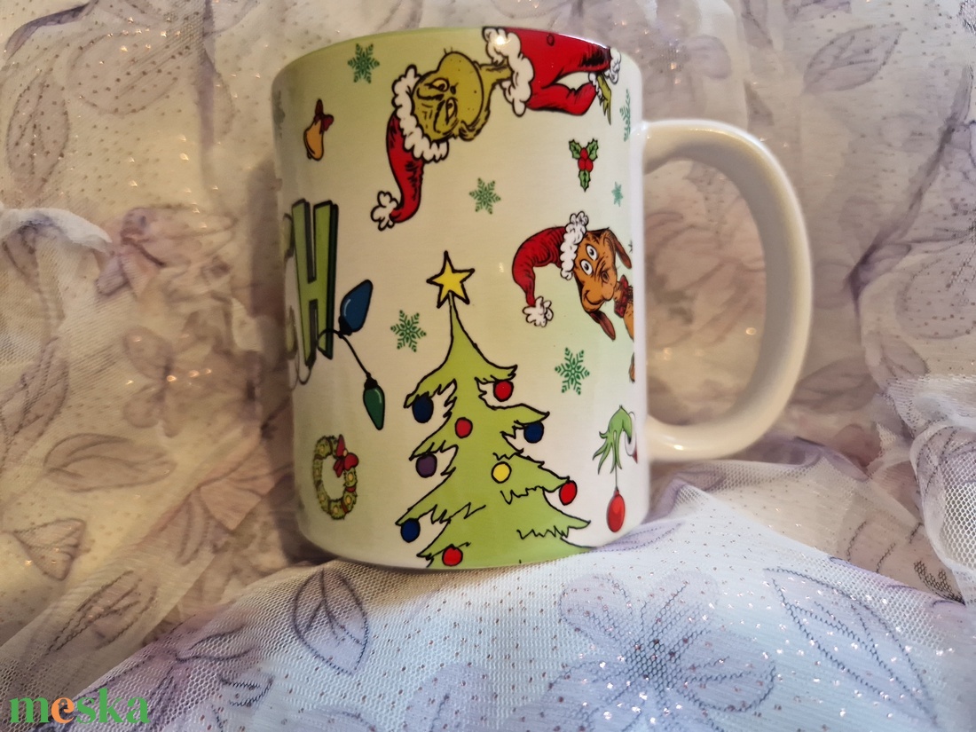 Grinch karácsonyi bögre zöld belsővel  - otthon & életmód - konyhafelszerelés, tálalás - tálalás - bögre & csésze - Meska.hu