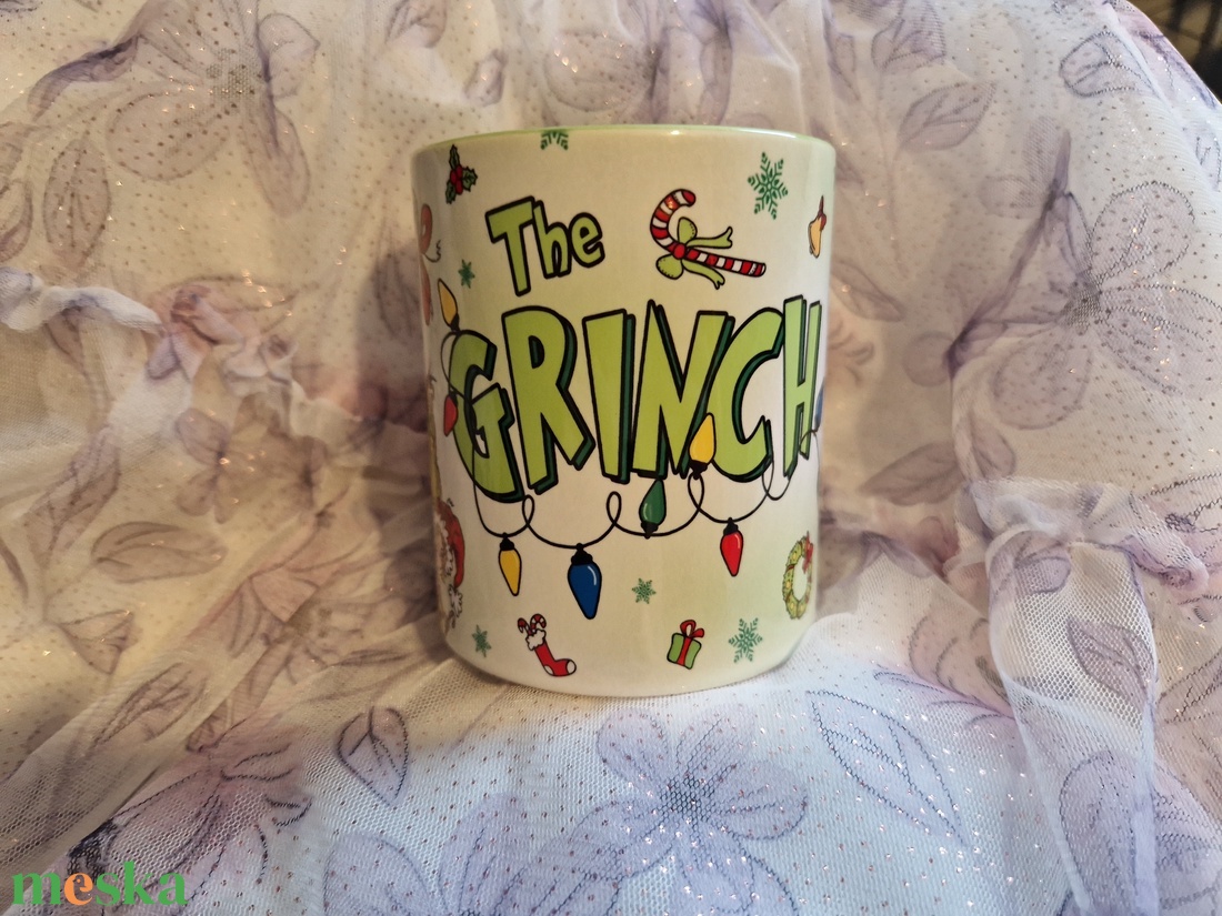 Grinch karácsonyi bögre zöld belsővel  - otthon & életmód - konyhafelszerelés, tálalás - tálalás - bögre & csésze - Meska.hu