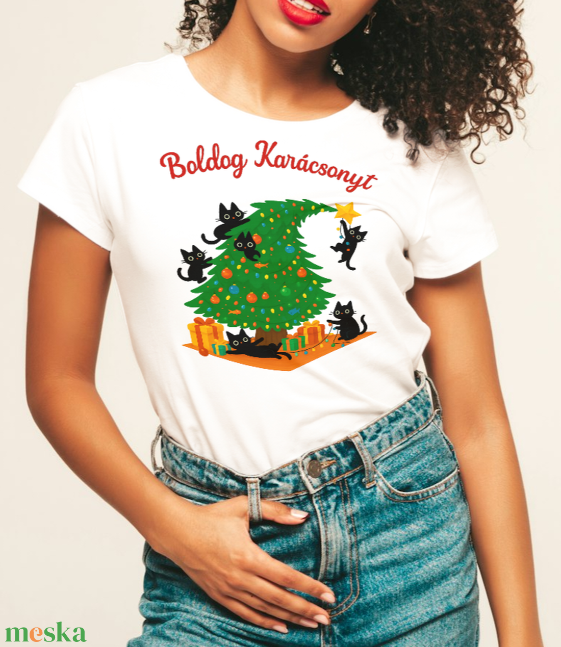 Cicás Karácsonyi vicces póló női - ruha & divat - női ruha - póló, felső - Meska.hu