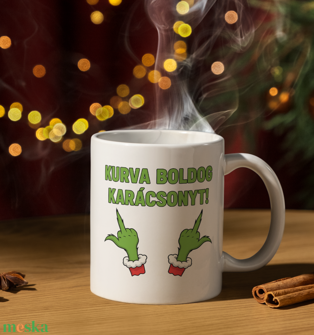Karácsonyi vicces grinch bögre - otthon & életmód - konyhafelszerelés, tálalás - tálalás - bögre & csésze - Meska.hu