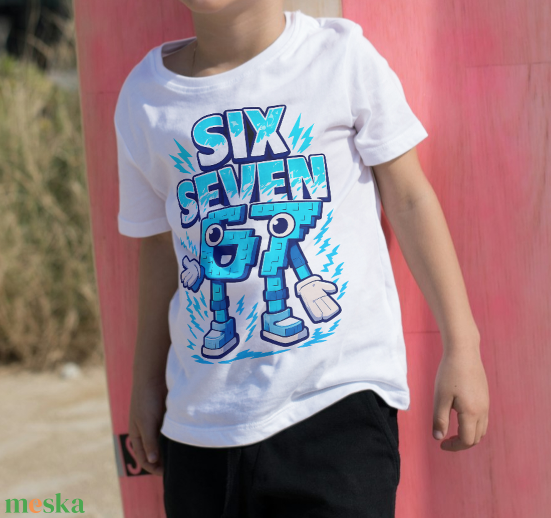 Six seven 67 gyerek polo kék/rózsaszín mintás - ruha & divat - gyerekruha - póló - Meska.hu