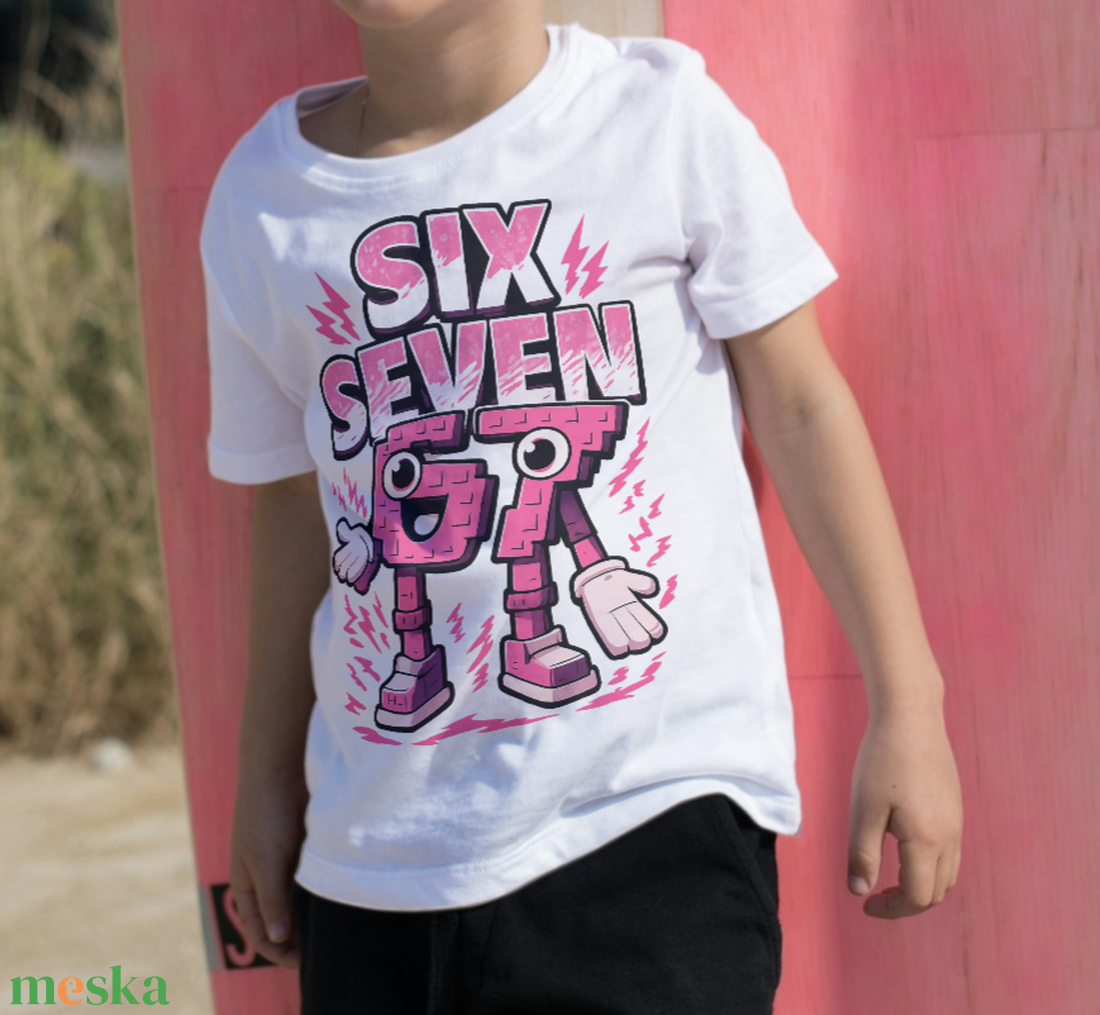 Six seven 67 gyerek polo kék/rózsaszín mintás - ruha & divat - gyerekruha - póló - Meska.hu
