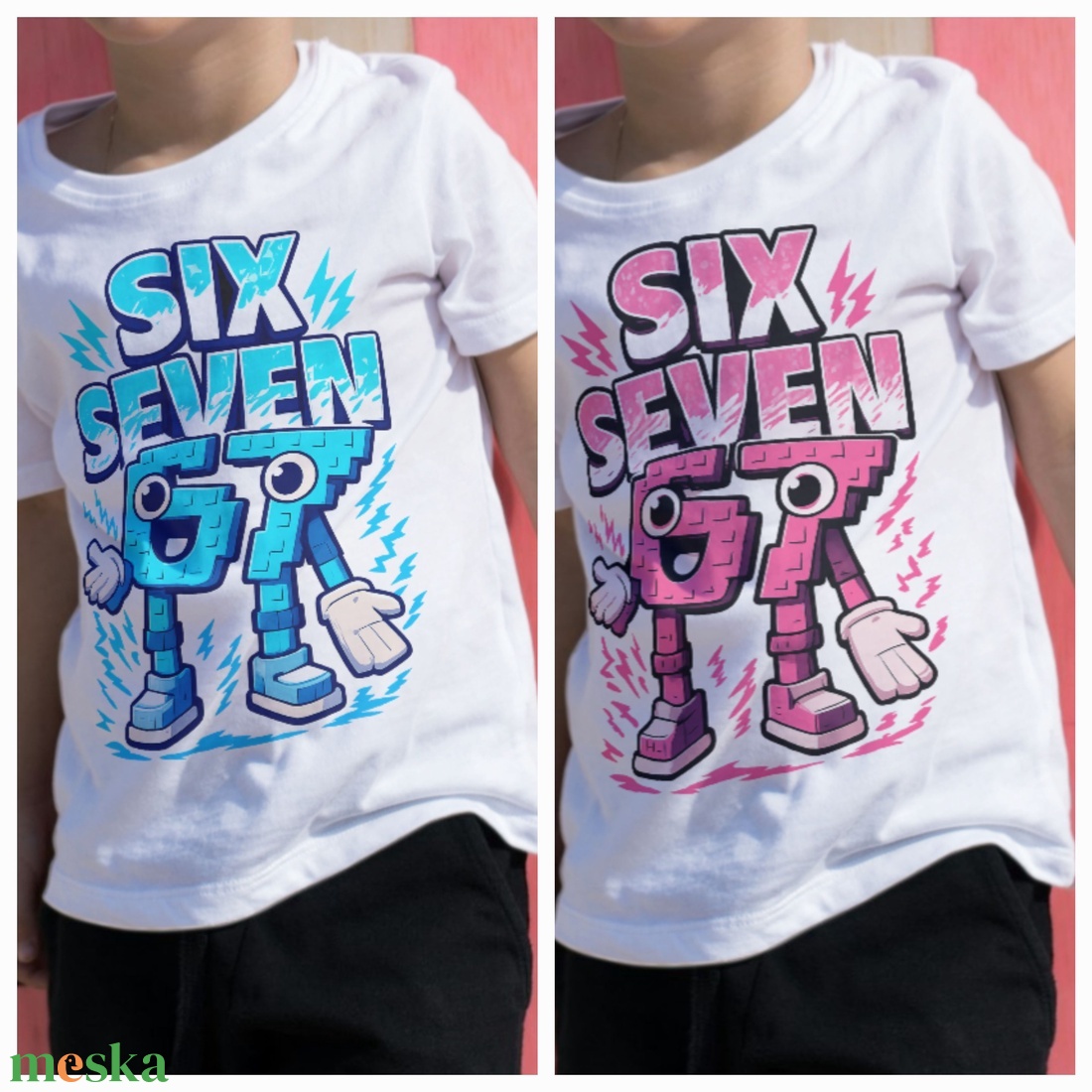 Six seven 67 gyerek polo kék/rózsaszín mintás - ruha & divat - gyerekruha - póló - Meska.hu