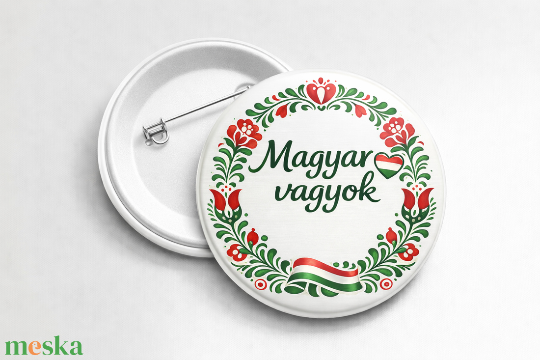 Magyaros népi kitűző 58 mm � Magyar vagyok felirattal 2db/csomag - esküvő - kiegészítők - kitűző - Meska.hu