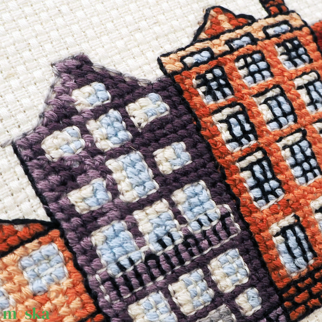 Amszterdam színes házai párna DIY hímzőkészlet, leszámolható keresztszemes, 26 x 48 cm (16139-NA2570) - diy (csináld magad) - egységcsomag - Meska.hu