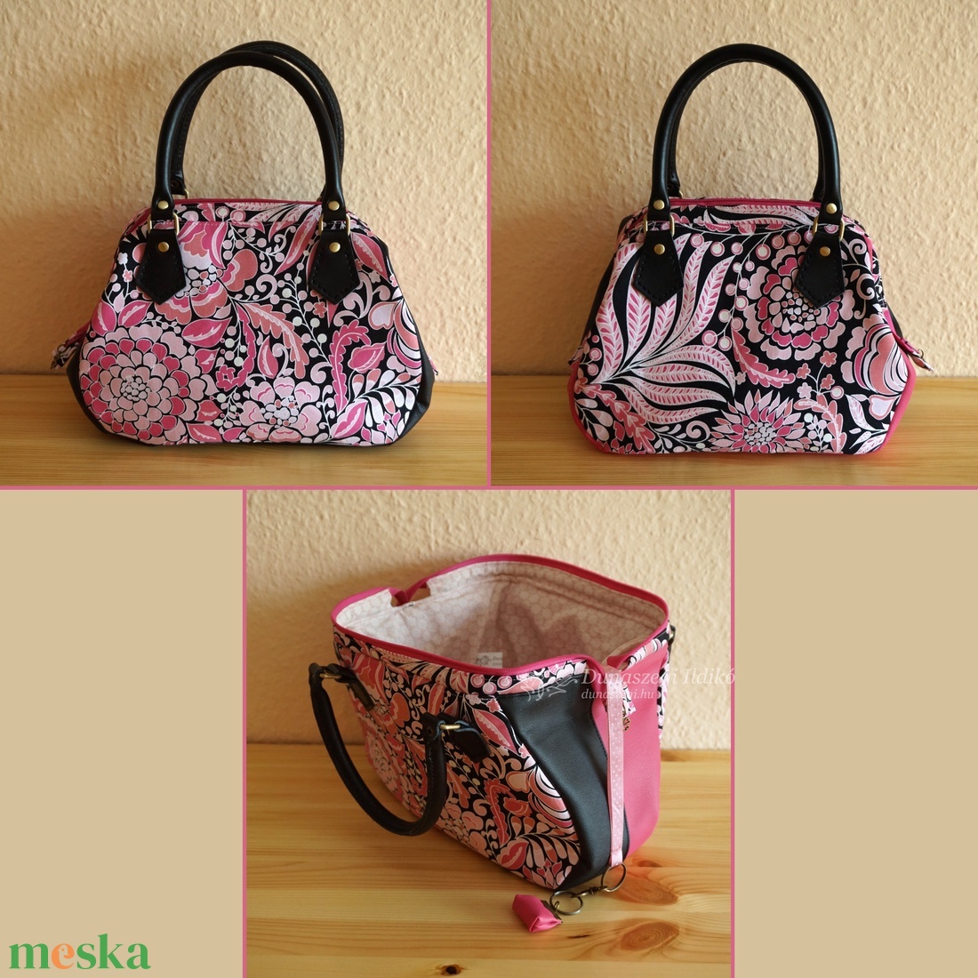 Fekete-rózsaszín nőcis felemás táska  - táska & tok - kézitáska & válltáska - kézitáska - Meska.hu