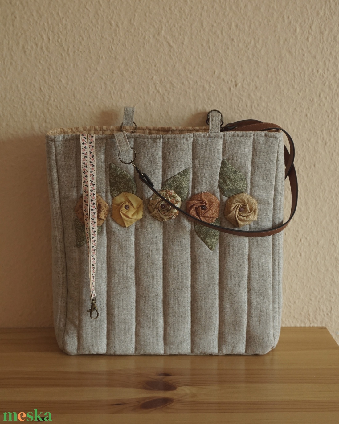 Rózsás világos kiegészítő táska - táska & tok - bevásárlás & shopper táska - shopper, textiltáska, szatyor - Meska.hu