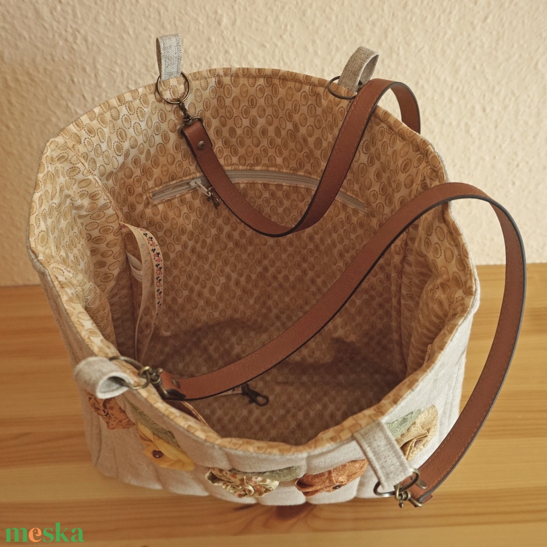 Rózsás világos kiegészítő táska - táska & tok - bevásárlás & shopper táska - shopper, textiltáska, szatyor - Meska.hu