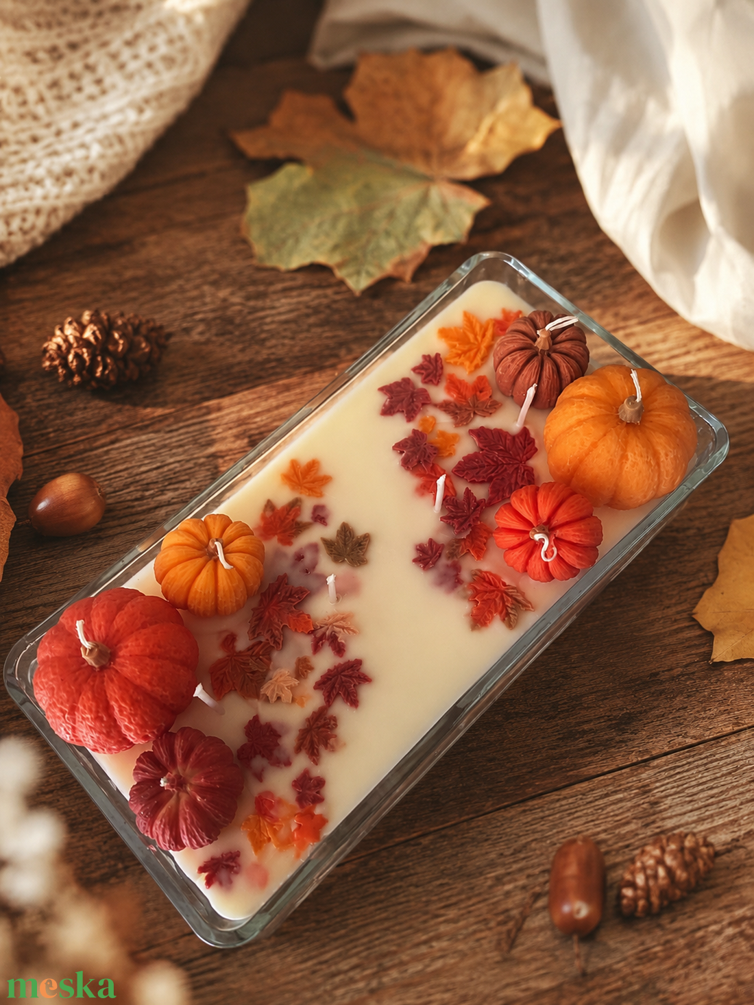 Őszi szójaviasz gyertyadísz - otthon & életmód - gyertya, illat, aroma - gyertya - Meska.hu