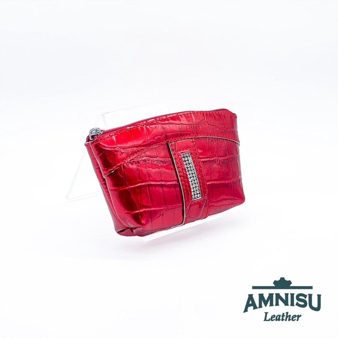 Meggy piros lakk krokkómintás egy cipzáras egyenes swarovski köves kulcstartó E5023 -  - Meska.hu