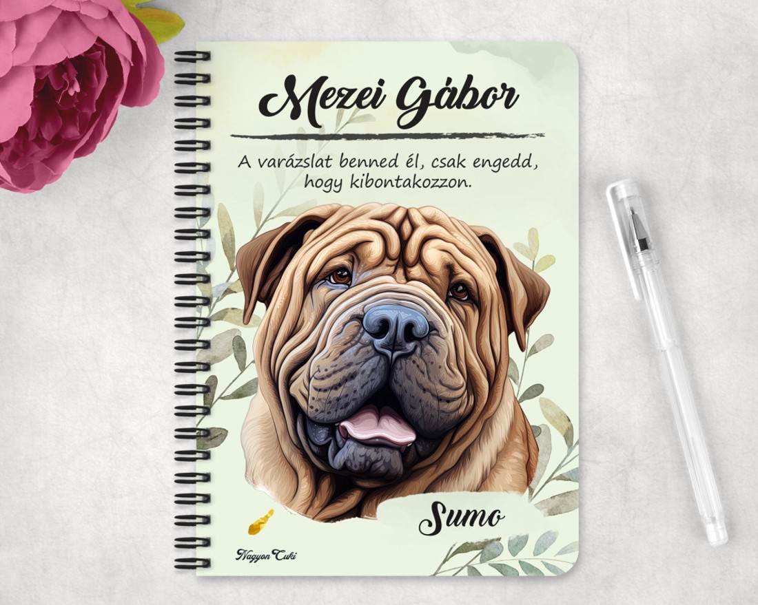 Személyre szabható - Sharpei portré mintás A5-ös füzet - otthon & életmód - papír, írószer - jegyzetfüzet & napló - Meska.hu