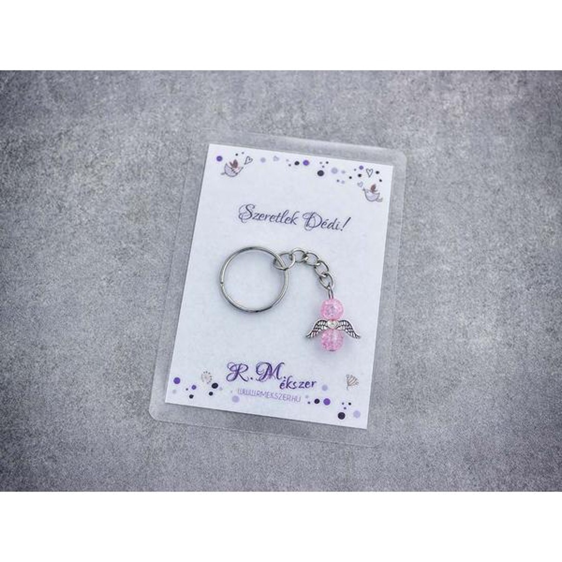 Szeretlek Dédi rózsaszín angyal medálos kulcstartó - táska & tok - kulcstartó & táskadísz - kulcstartó - Meska.hu