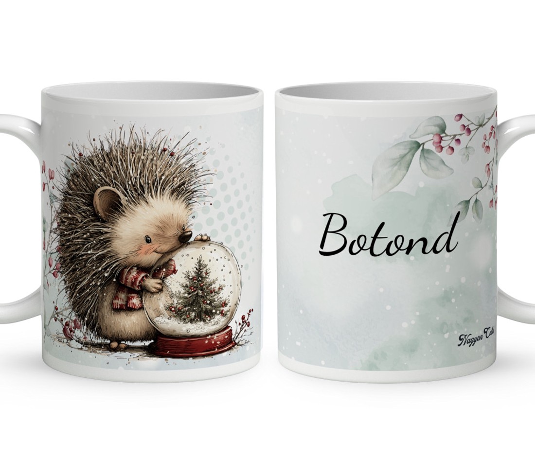 Névvel kérhető - Cuki téli süni és a hógömb mintás bögre - otthon & életmód - konyhafelszerelés, tálalás - tálalás - bögre & csésze - Meska.hu