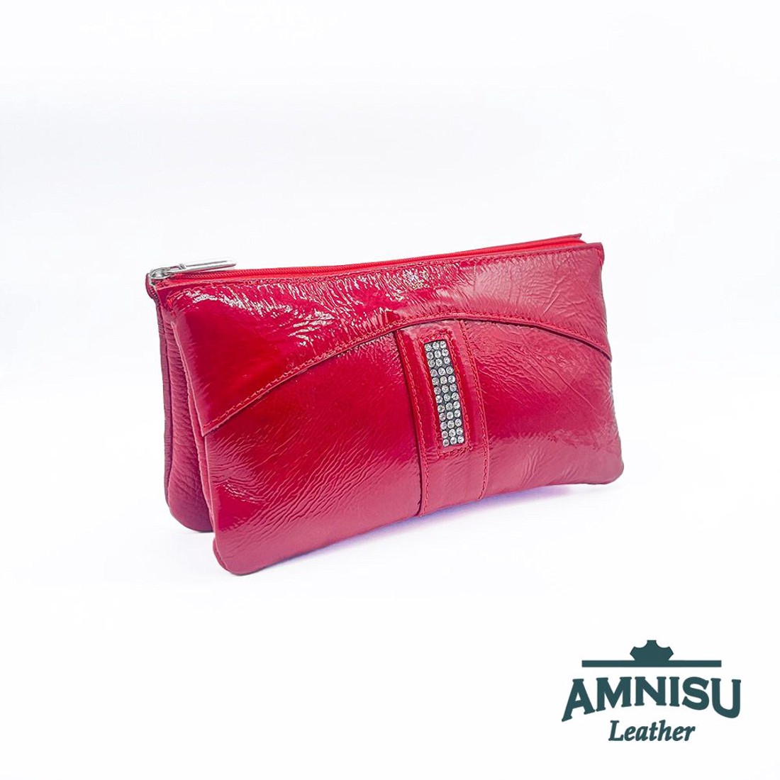 Piros gyűrt lakk egyenes kristály köves női pénztárca G5009 -  - Meska.hu