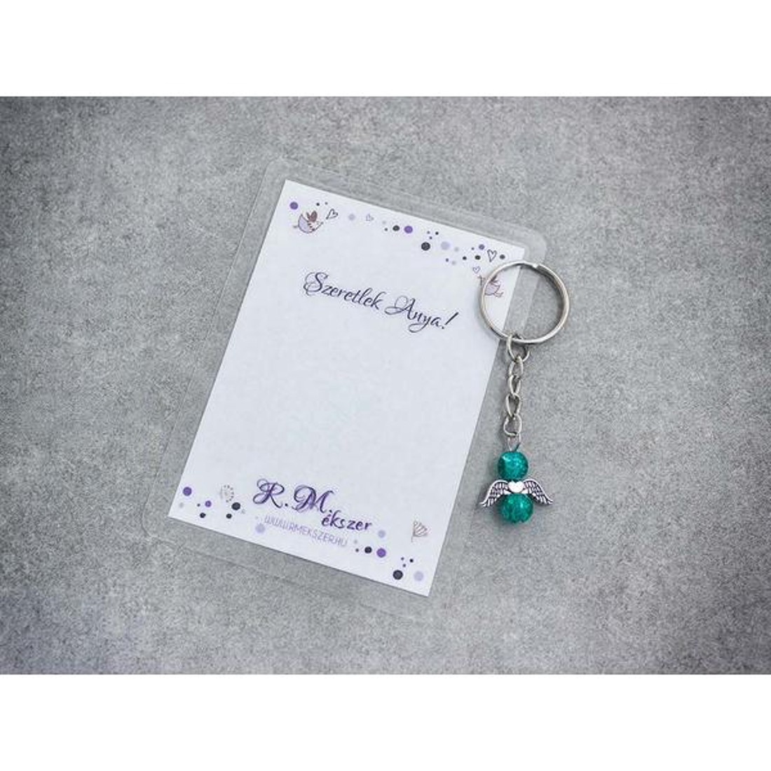 Szeretlek Anya pávakék angyal medálos kulcstartó - táska & tok - kulcstartó & táskadísz - kulcstartó - Meska.hu