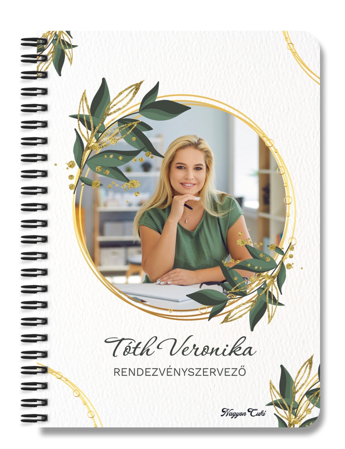 Te vagy a sztár a szakmádban! - Arany zöld leveles mintás, saját fotóval személyre szabható füzet - otthon & életmód - papír, írószer - jegyzetfüzet & napló - Meska.hu