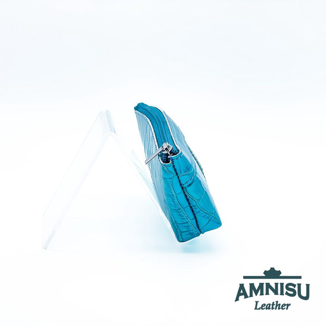 Türkizkék lakk krokkómintás egy cipzáras egyenes swarovski köves kulcstartó E6020 -  - Meska.hu