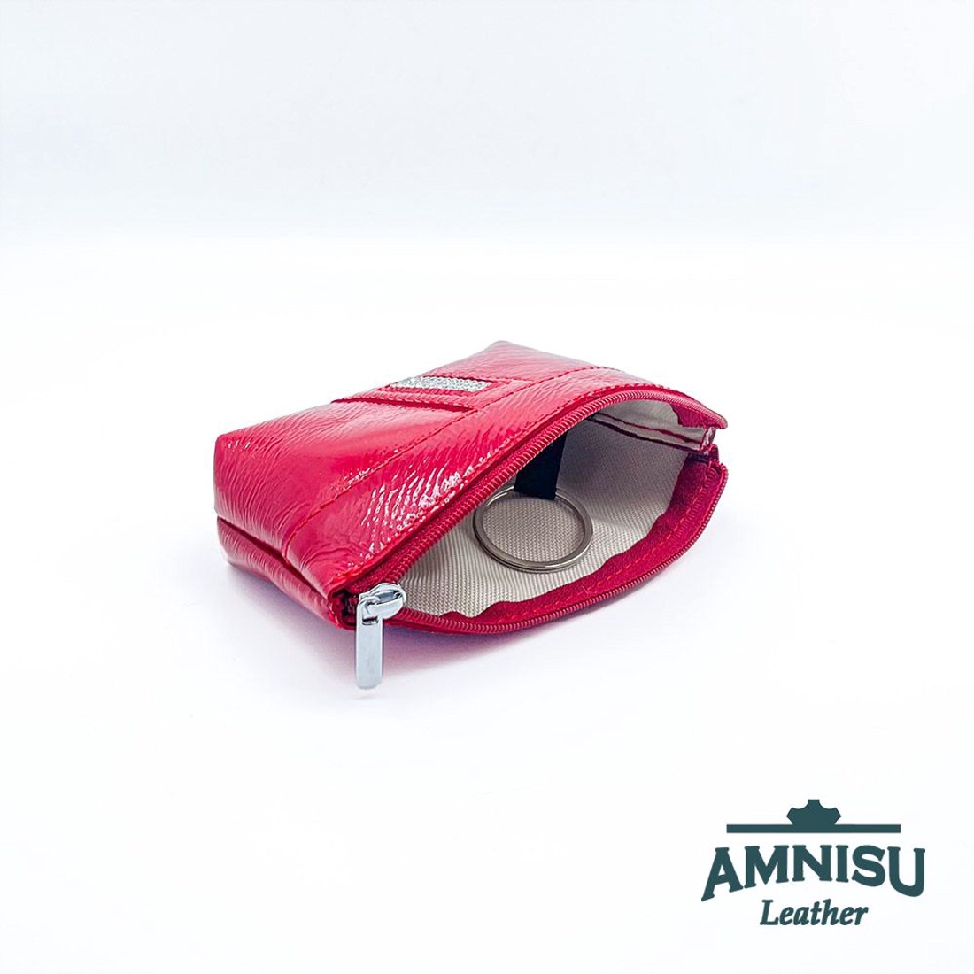 Piros gyűrt lakk egy cipzáras egyenes kristály köves kulcstartó E5009 - táska & tok - kulcstartó & táskadísz - kulcstartó - Meska.hu