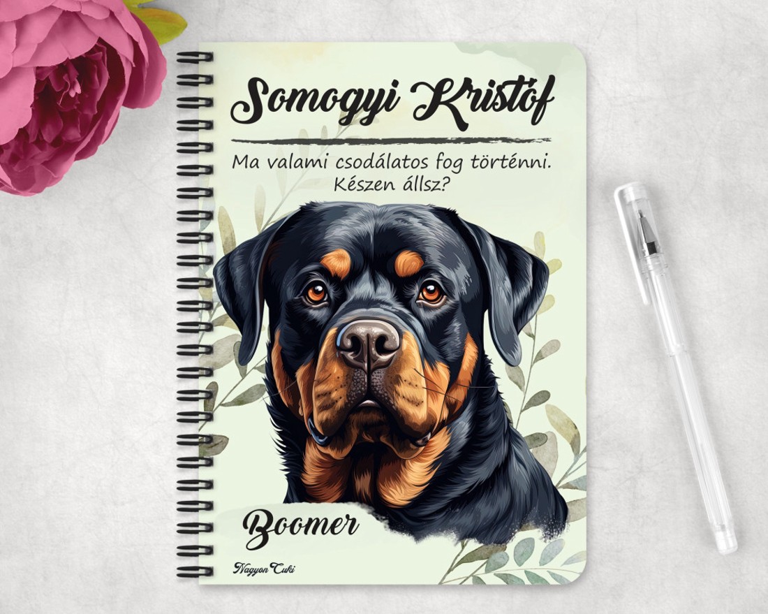 Személyre szabható - Rottweiler portré mintás A5-ös füzet - otthon & életmód - papír, írószer - jegyzetfüzet & napló - Meska.hu