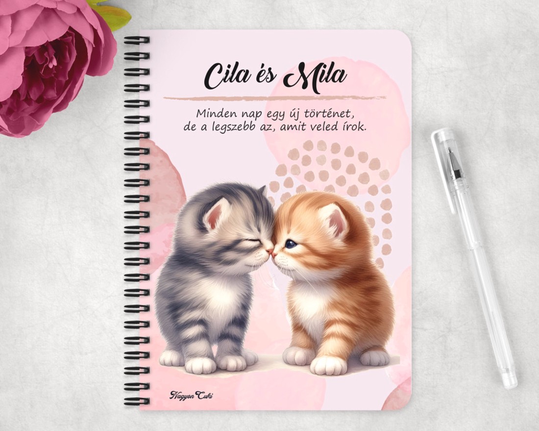 Személyre szabható - Puszilkodós cuki cicák mintás A5-ös füzet - otthon & életmód - papír, írószer - jegyzetfüzet & napló - Meska.hu
