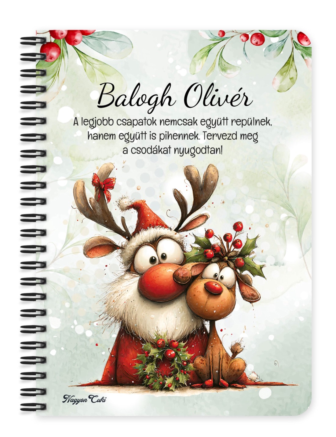 Személyre szabható - Cuki karácsonyi Mikulás és Rudolf mintás A6-os füzet - otthon & életmód - papír, írószer - jegyzetfüzet & napló - Meska.hu