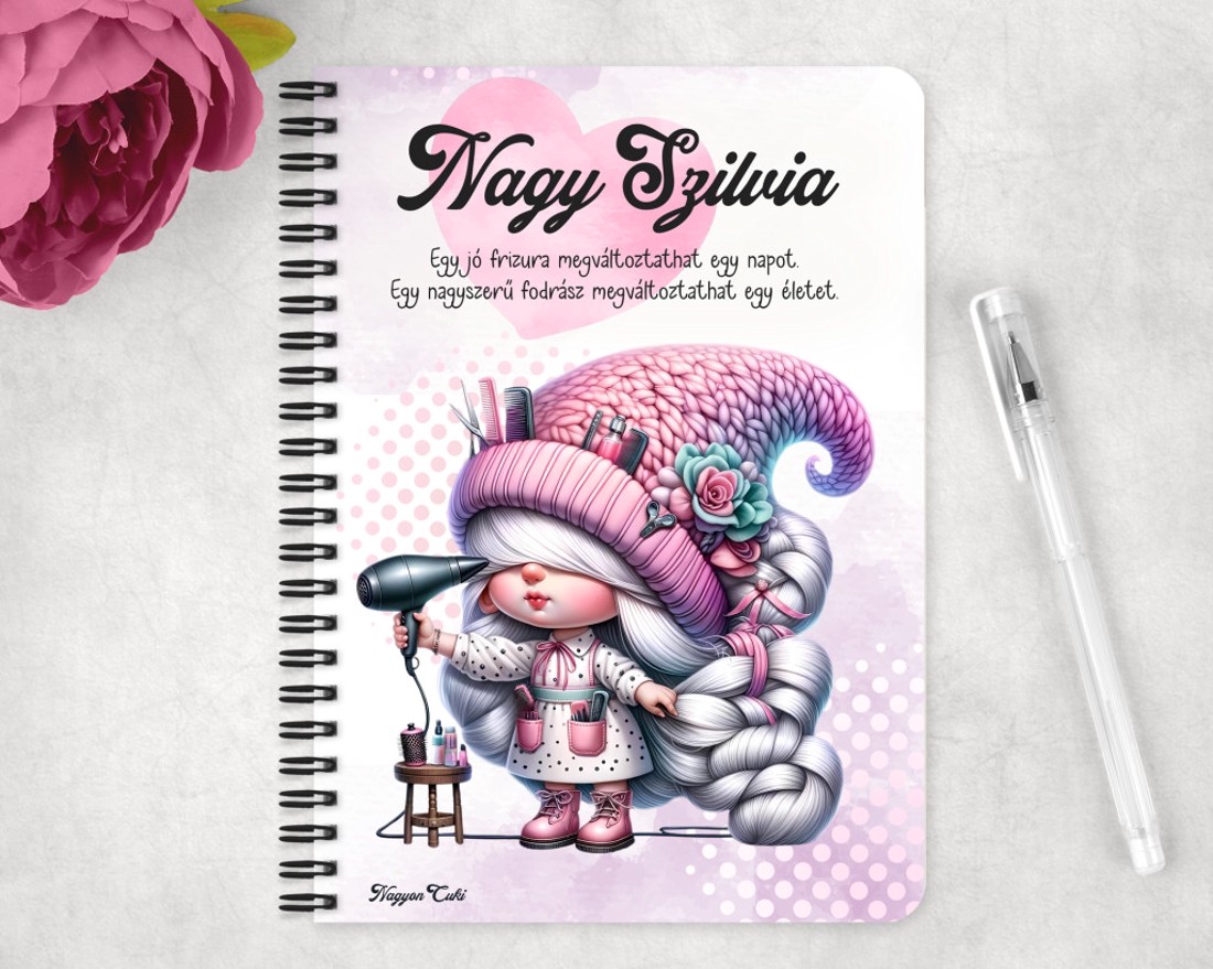 Személyre szabható - Fodrász manólány hajszárítóval mintás A5-ös füzet - otthon & életmód - papír, írószer - jegyzetfüzet & napló - Meska.hu