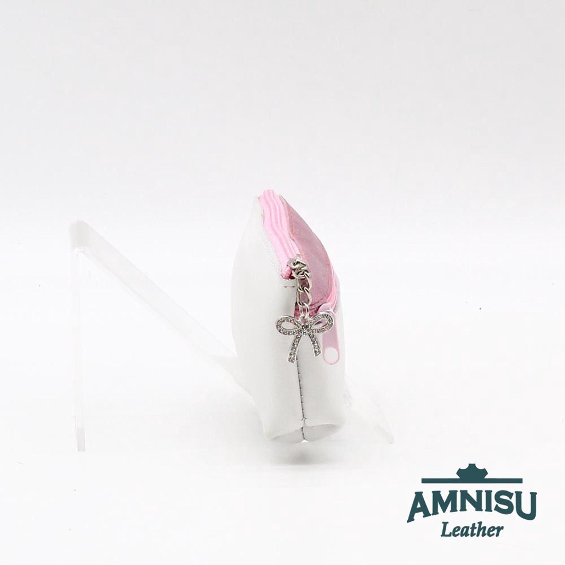 Fehér - metál rózsaszín kettő cipzáras kulcstartó B3002 - táska & tok - kulcstartó & táskadísz - kulcstartó - Meska.hu