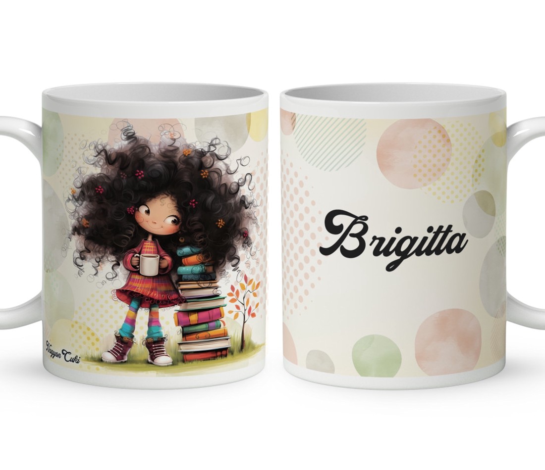 Névvel kérhető - Kávé és könyvek őszi Könyvmoly lány mintás bögre - otthon & életmód - konyhafelszerelés, tálalás - tálalás - bögre & csésze - Meska.hu