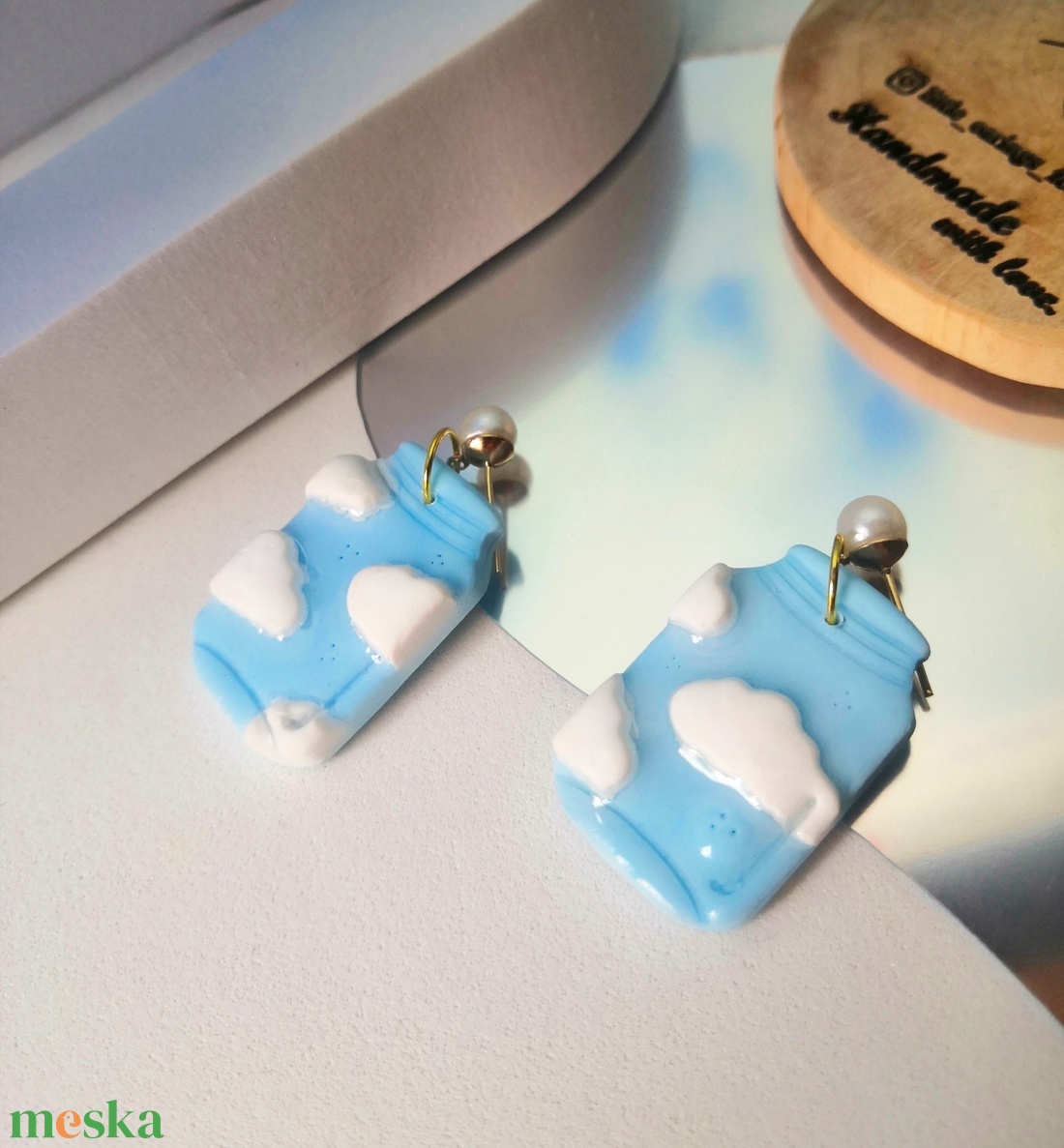 Polymer clay fülbevaló-Felső-üveg - ékszer - fülbevaló - lógó fülbevaló - Meska.hu