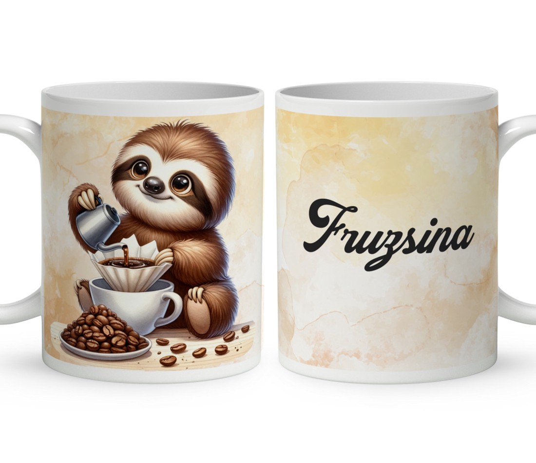 Névvel kérhető - Kávés lajhár és a filteres kávé mintás bögre - otthon & életmód - konyhafelszerelés, tálalás - tálalás - bögre & csésze - Meska.hu