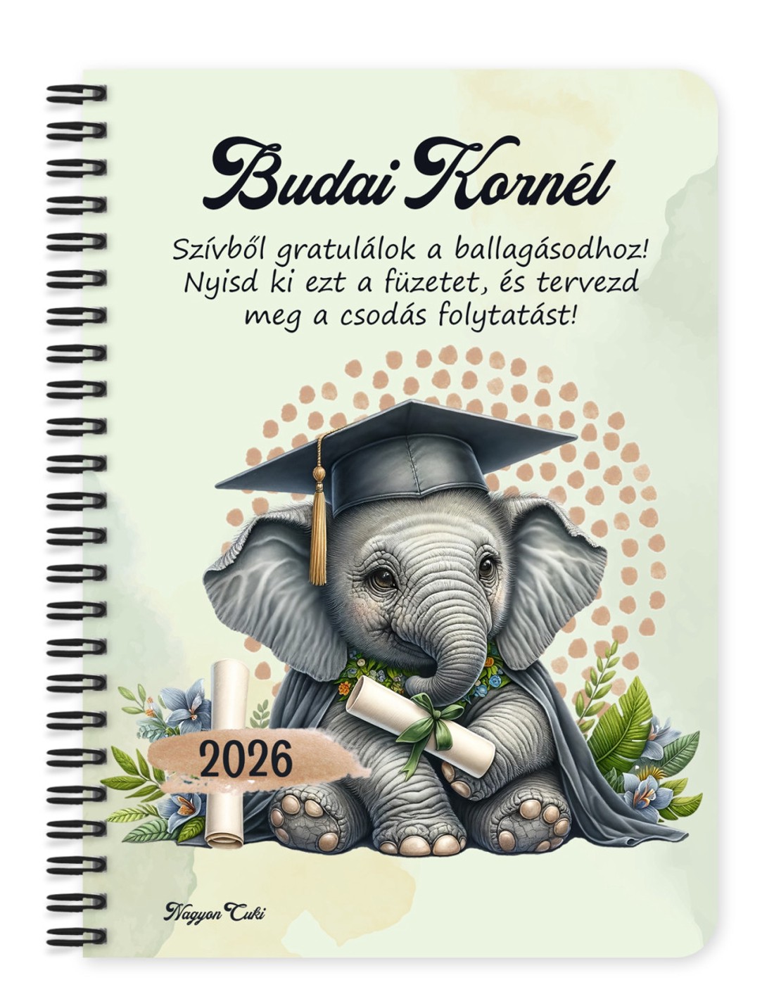 Személyre szabható - 2026 Ballagás - Elefánt mintás füzet - otthon & életmód - papír, írószer - jegyzetfüzet & napló - Meska.hu