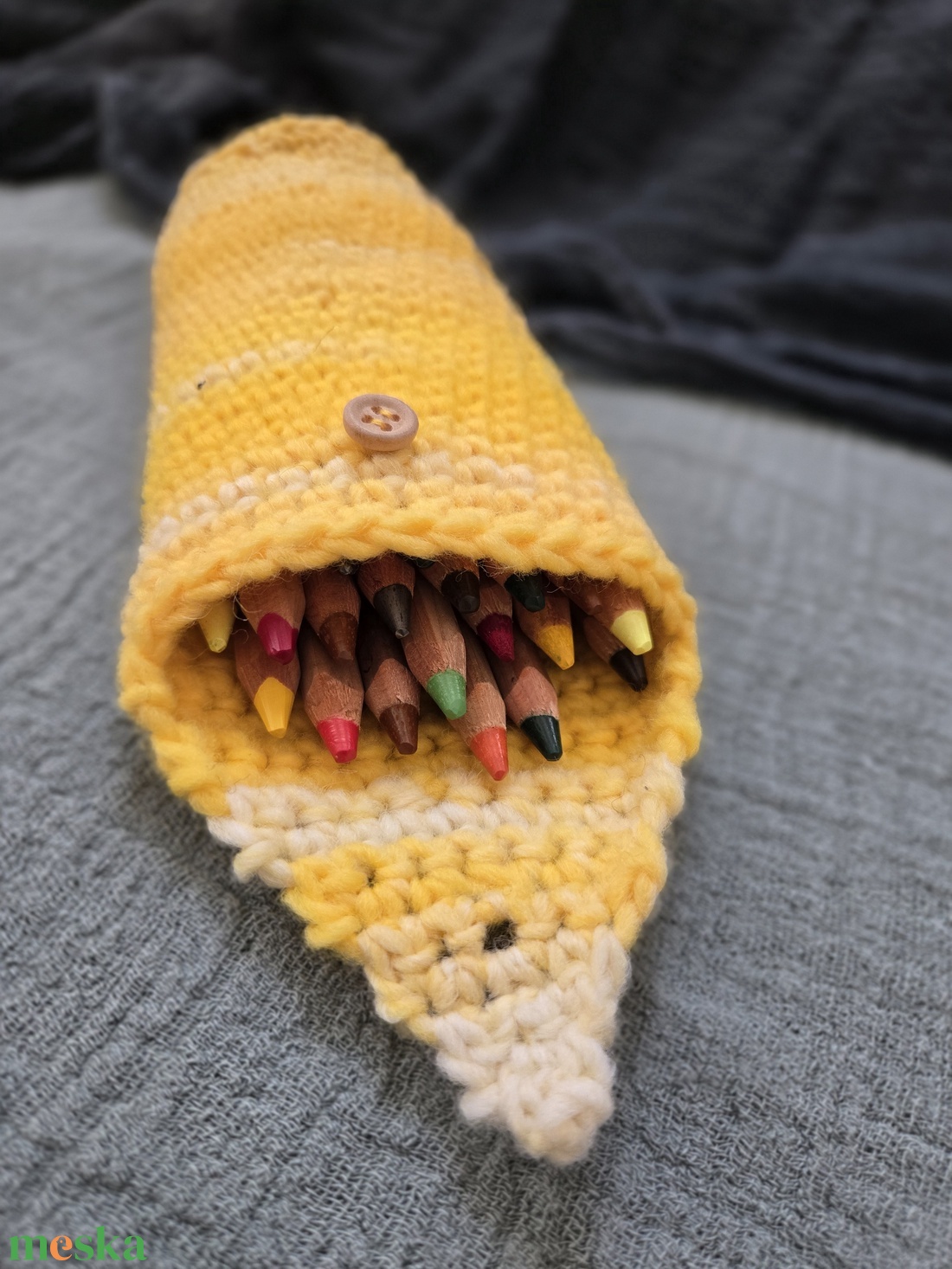 Horgolt ceruzatartó sárga - táska & tok - pénztárca & más tok - telefontok - Meska.hu