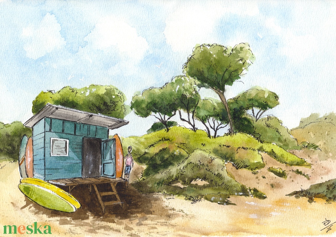 Beach hut -  vidám, színes akvarell illusztráció, nyomat, A4 - Summertime sorozat - művészet - festmény - akvarell - Meska.hu Beach hut -  vidám, színes akvarell illusztráció, nyomat, A4 - Summertime sorozat - művészet - festmény - akvarell - Meska.hu