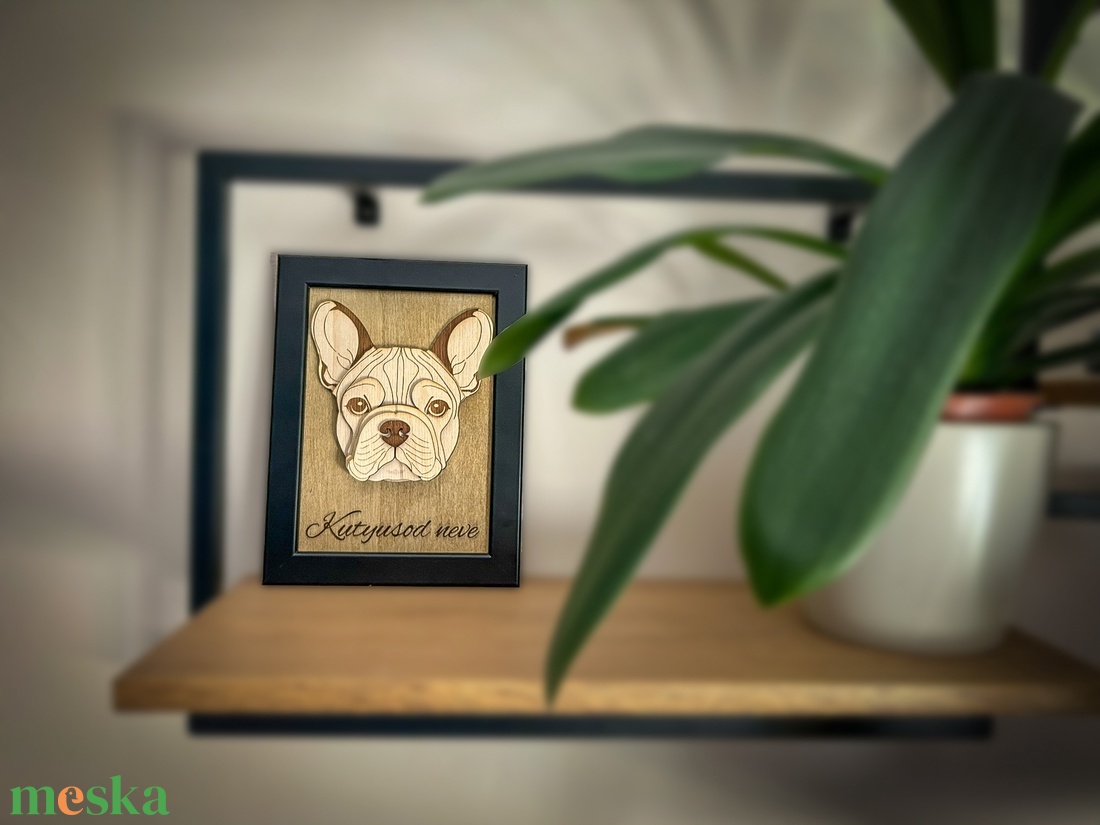 3D hatású lézervágott francia bulldog kutyaportré - otthon & életmód - dekoráció - kép & falikép - fából készült kép - Meska.hu