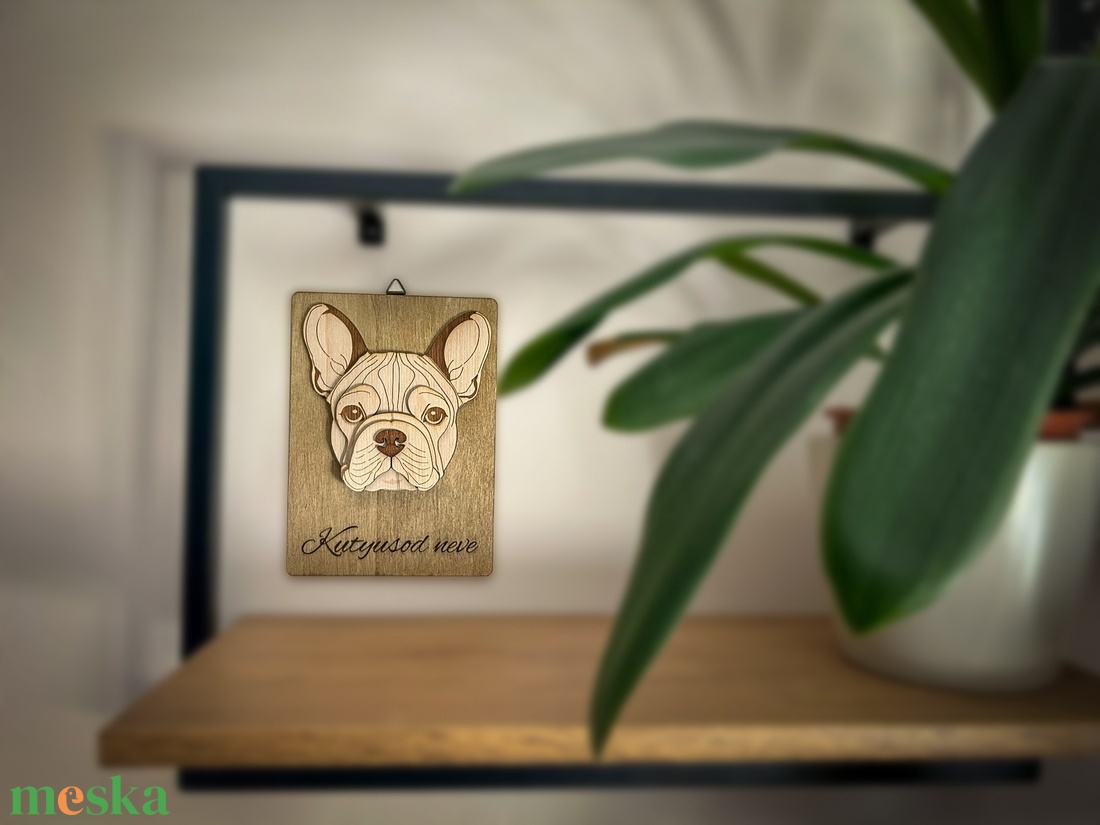 3D hatású lézervágott francia bulldog kutyaportré - otthon & életmód - dekoráció - kép & falikép - fából készült kép - Meska.hu