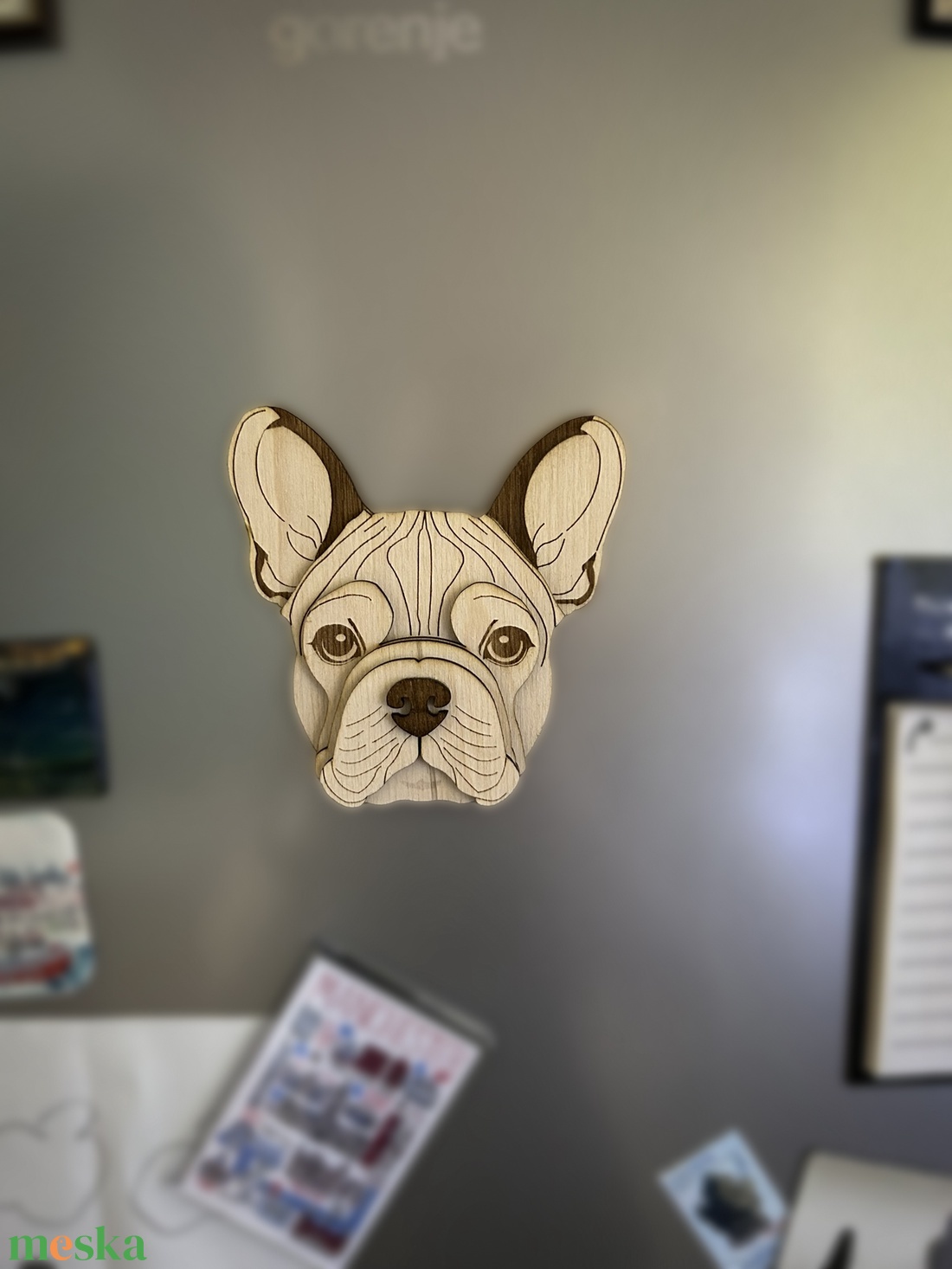 3D hatású lézervágott francia bulldog kutyaportré - otthon & életmód - dekoráció - kép & falikép - fából készült kép - Meska.hu