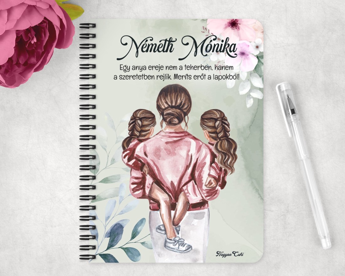 Személyre szabható - Anya és a Lánykái mintás A6-os füzet - otthon & életmód - papír, írószer - jegyzetfüzet & napló - Meska.hu
