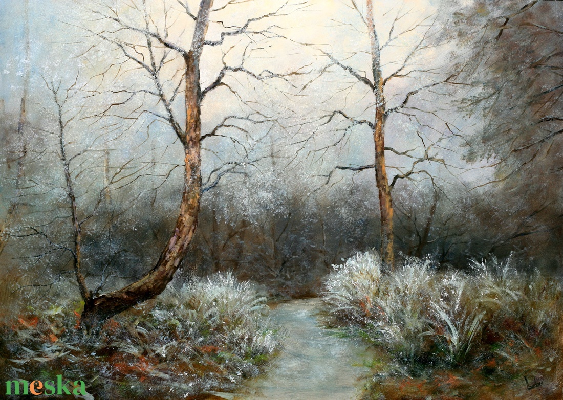 Lantos György: Zúzmarás fák 50x70 cm - művészet - festmény - olajfestmény - Meska.hu